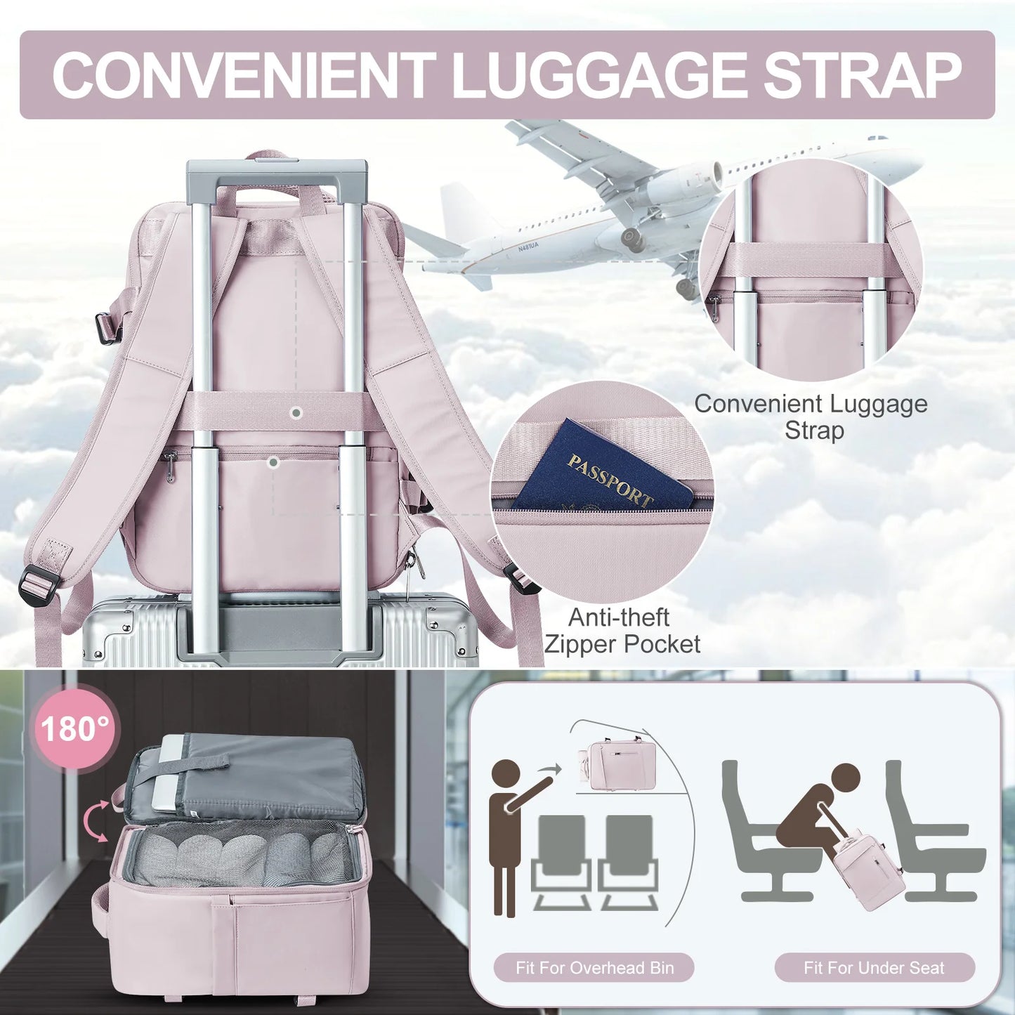 Women's Backpack Travel Suitcase Cabin Bag Aircraft
